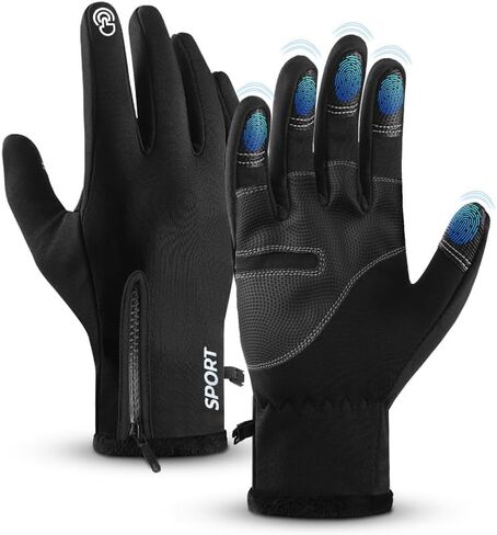 AURUZA Winter Gloves, Men Women, Zipper Cycling Gloves, Touch Screen, Windproof, Black, X-Large in Saudi Arabia
