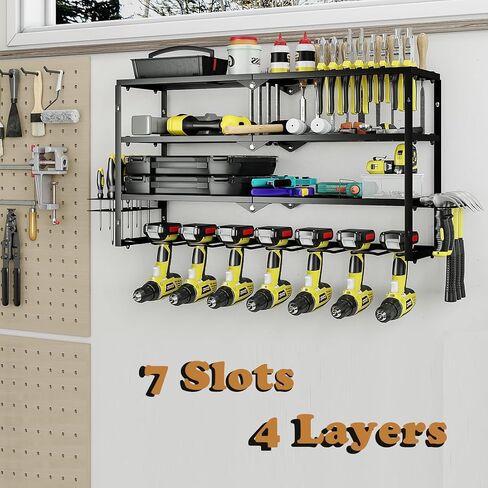AZERPIAN Tool Organizer Heavy Duty Power Wall Mount for Drill and Cordless Tools Heavy Duty Rack for Garage Organization Workshop Pegboard (1 Layers 4 Slots) in Saudi Arabia