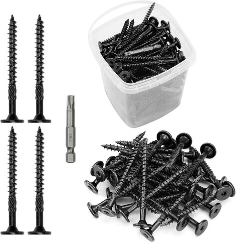 3 Inch Wood Screws, 30Pcs Heavy Duty Outdoor Wood Fence Deck Screws, Black Carbon Steel Rustproof Structural Screws with T30 Drill Bit for Wood Construction, No Pre-Drilling Required in Saudi Arabia