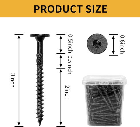 3 Inch Wood Screws, 30Pcs Heavy Duty Outdoor Wood Fence Deck Screws, Black Carbon Steel Rustproof Structural Screws with T30 Drill Bit for Wood Construction, No Pre-Drilling Required in Saudi Arabia