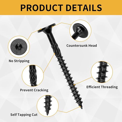 3 Inch Wood Screws, 30Pcs Heavy Duty Outdoor Wood Fence Deck Screws, Black Carbon Steel Rustproof Structural Screws with T30 Drill Bit for Wood Construction, No Pre-Drilling Required in Saudi Arabia