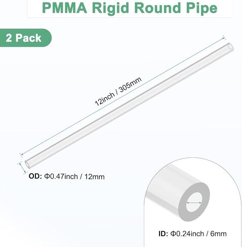 M METERXITY 2-Pack Clear Rigid Acrylic Pipe, 16mm[0.63"] ID x 22mm[0.87"] OD Plastic Round Tube for Water Cooling System/Lamps/Fountains/Aquariums/Display Stand, Acrylic Tubing [305mm/12IN] in Saudi Arabia