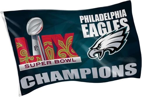 NFL Philadelphia Eagles 2025 Superbowl 59 Championship ، 3 × 5 علم متين في الهواء الطلق مع الحلقات ، العلم الثقيل والشعيرات لزخارف الفناء في حديقة في الهواء الطلق ، ديكور الجدار الداخلي للغرفة ، يعمل مع الأعمدة للعلم للمنزل الخارجي in Kuwait