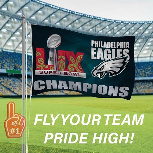 NFL Philadelphia Eagles 2025 Superbowl 59 Championship ، 3 × 5 علم متين في الهواء الطلق مع الحلقات ، العلم الثقيل والشعيرات لزخارف الفناء في حديقة في الهواء الطلق ، ديكور الجدار الداخلي للغرفة ، يعمل مع الأعمدة للعلم للمنزل الخارجي in Kuwait