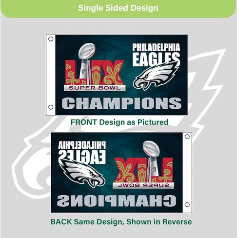 NFL Philadelphia Eagles 2025 Superbowl 59 Championship ، 3 × 5 علم متين في الهواء الطلق مع الحلقات ، العلم الثقيل والشعيرات لزخارف الفناء في حديقة في الهواء الطلق ، ديكور الجدار الداخلي للغرفة ، يعمل مع الأعمدة للعلم للمنزل الخارجي in Kuwait