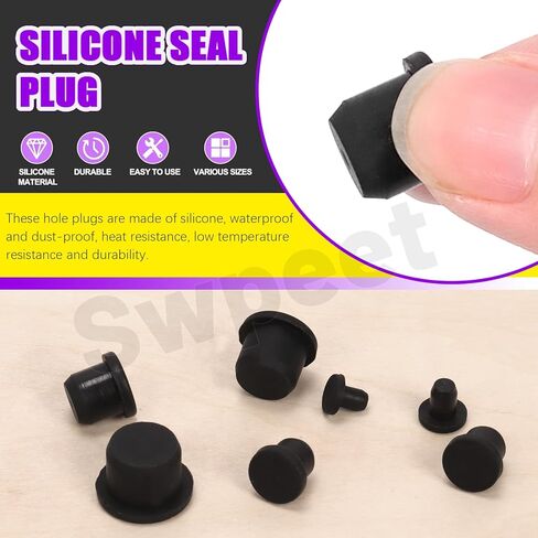 SWPEET 100PCS 7 أحجام 3.5/4.3/5.3/8.3/10.5/12.5/14 مم طقم توصيل صلبة من المطاط من المطاط ، سدادة مطاطية على شكل T ، ثقوب قابس مقاومة للماء لطلاء طلاء مسحوق طلاء أسطوان in Saudi Arabia