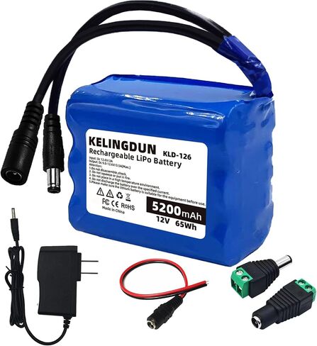 12V 5200mAh Lithium-ion Battery Pack with Charger, Bare Leads Wire, LED Strip Compatible in Saudi Arabia