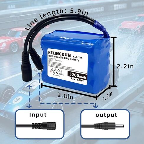 12V 5200mAh Lithium-ion Battery Pack with Charger, Bare Leads Wire, LED Strip Compatible in Saudi Arabia