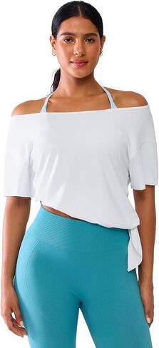 Moisture Wicking Oversized Off The Shoulder Drop Shoulder Tops for Women Short Sleeves Yoga Workout Tee Shirts Tshirt in Kuwait