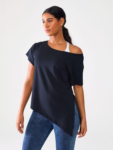 رطوبة الفتل كبيرة الحجم قبالة كتف كتف القمم للنساء الأكمام قصيرة اليوغا تمرين تي شيرت تي شيرت in Kuwait