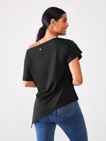 رطوبة الفتل كبيرة الحجم قبالة كتف كتف القمم للنساء الأكمام قصيرة اليوغا تمرين تي شيرت تي شيرت in Kuwait