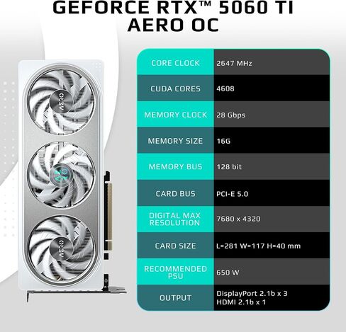 GIGABYTE GeForce RTX 4060 Ti AERO OC 16G Graphics Card, 3X WINDFORCE Fans, 16GB 128-bit GDDR6, GV-N406TAERO OC-16GD Video Card in Saudi Arabia