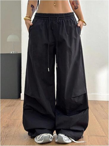 SHENHE Women's Y2k Low Rise Baggy Pants Wide Leg Drawstring Elastic Waist Track Pants Trousers in Saudi Arabia