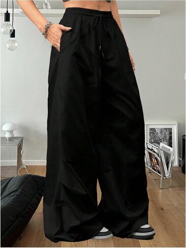 SHENHE Women's Y2k Low Rise Baggy Pants Wide Leg Drawstring Elastic Waist Track Pants Trousers in Saudi Arabia