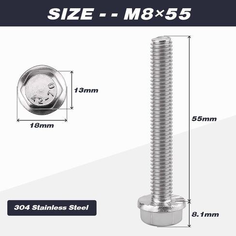 M8-1.25 x 12mm (12 pcs) Flanged Hex Bolts, 304 Stainless Steel 18/8, Large Washer Head Automotive Screws for Car Parts & Machinery Replacement in Saudi Arabia