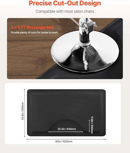 حصيرة سالون فيفور لمصفف الشعر ، 3 × 5 قدم مستطيل كرسي كرسي حصيرة مضادة للإرهاق ، 7/8 بوصة PVC + PU PARBER FLOOR in Kuwait