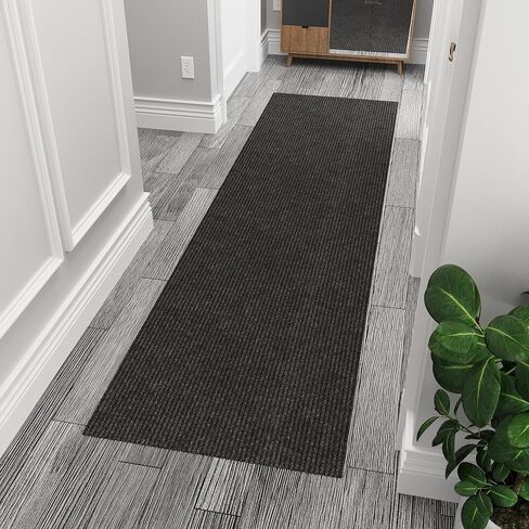 Ottomanson 2'7" x 9'10" Hallway Runner with Scraper Pile - Extra Durable Non-Slip Rug Mat for Indoor & Outdoor Use - Ideal for Kitchen, Entryway & Garage - High-Traffic Carpet, Black in Saudi Arabia