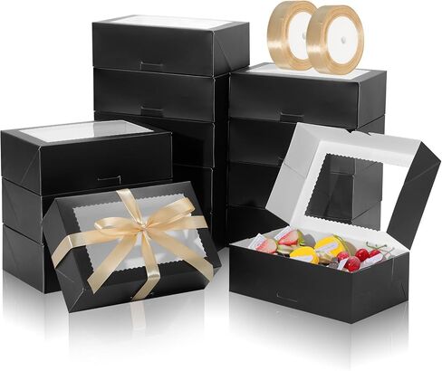 COTOPHER 30Pcs Cookie Boxes with Ribbons, 9x6x3 Inch Bakery Boxes with Window, Pink Treat Containers for Pastries, Chocolate Covered Strawberries, Dessert, Easter Candy, Muffins, Donuts in Saudi Arabia