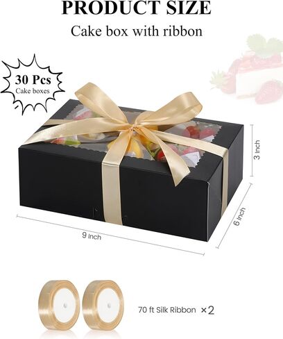 COTOPHER 30Pcs Cookie Boxes with Ribbons, 9x6x3 Inch Bakery Boxes with Window, Pink Treat Containers for Pastries, Chocolate Covered Strawberries, Dessert, Easter Candy, Muffins, Donuts in Saudi Arabia