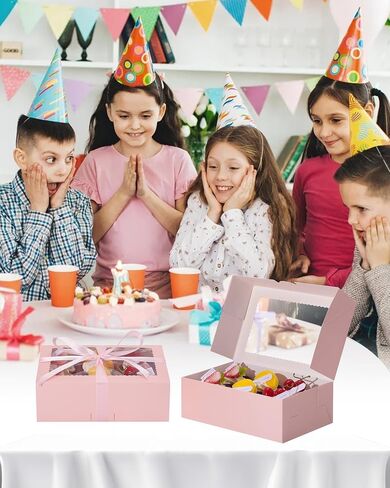 COTOPHER 30Pcs Cookie Boxes with Ribbons, 9x6x3 Inch Bakery Boxes with Window, Pink Treat Containers for Pastries, Chocolate Covered Strawberries, Dessert, Easter Candy, Muffins, Donuts in Saudi Arabia