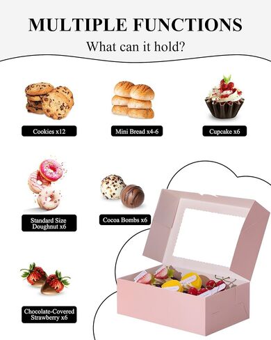 COTOPHER 30Pcs Cookie Boxes with Ribbons, 9x6x3 Inch Bakery Boxes with Window, Pink Treat Containers for Pastries, Chocolate Covered Strawberries, Dessert, Easter Candy, Muffins, Donuts in Saudi Arabia