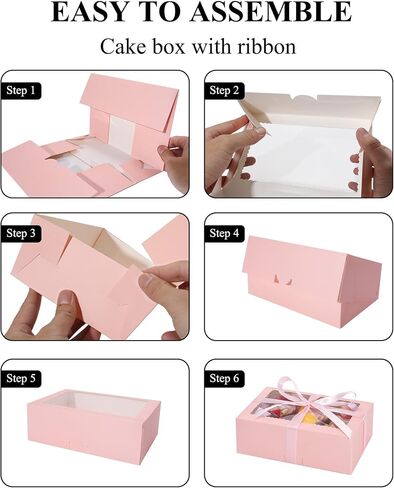 COTOPHER 30Pcs Cookie Boxes with Ribbons, 9x6x3 Inch Bakery Boxes with Window, Pink Treat Containers for Pastries, Chocolate Covered Strawberries, Dessert, Easter Candy, Muffins, Donuts in Saudi Arabia