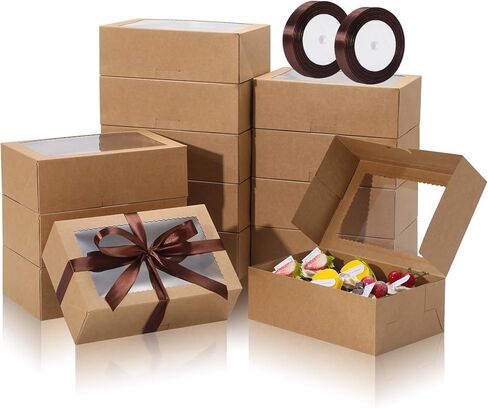 COTOPHER 30Pcs Cookie Boxes with Ribbons, 9x6x3 Inch Bakery Boxes with Window, Pink Treat Containers for Pastries, Chocolate Covered Strawberries, Dessert, Easter Candy, Muffins, Donuts in Saudi Arabia
