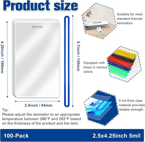 100 Pack 5 Mil Laminating Pouch with Clear Loop 2 1/2" x 4 1/4" Luggage Tag Laminating Pouches with Slot Hole Thermal Laminate Pouch Tags Kit Resealable for Work Permits Pass Cards Student ID Cards in Saudi Arabia