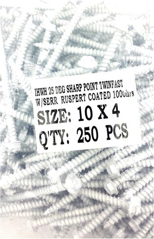 #10 x 4" Hex Washer Head Sheet Metal Screw #8 Head FWD Serrations (250, White) in Kuwait