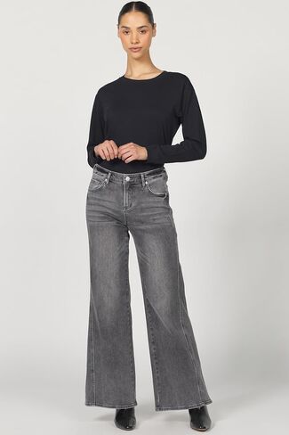 DEAR JOHN Micah Novelty Wide Leg Jeans Mid Rise Raw Cut Hem Full Length Inseam - Printed Stretch Denim - Tibetan Tapestry - Size 27 in Saudi Arabia
