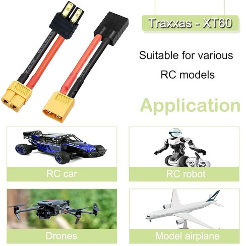 2 Pair RC Battery Connector for Traxxas Plug to XT60 Male Female Adapter for Traxxas Plug to XT60 Male Female Plug 12 Gauge Connector Adapter, for RC LiPo Battery RC Cars RC Aircraft in Saudi Arabia