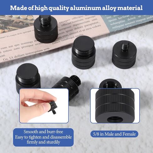 6 PCS Microphone Stand Stand Adapter MIC حامل محول 5/8 "أنثى إلى 3/8" ذكر ، 5/8 "أنثى إلى 1/4" كاميرا سبيكة من الألومنيوم الأسود الذكور تقف محولات لجميع أنواع الحوامل الثلاثية in Saudi Arabia
