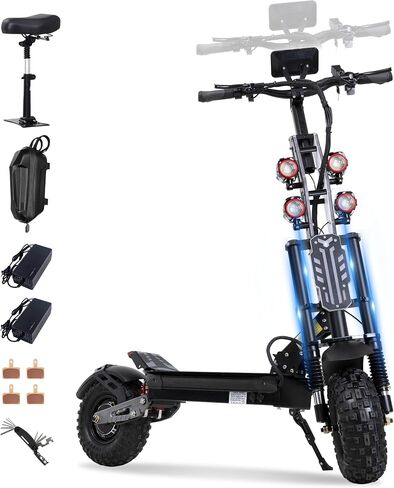 Electric Scooter Adult, 7000W Motor, 60V 33Ah Battery, 55 mph, Max 65 Miles Range, Hydraulic Suspension, Hydraulic Brakes, 13"All Terrain Tires, Adjustable Handlebar Height, Folding EScooter with Seat in Saudi Arabia
