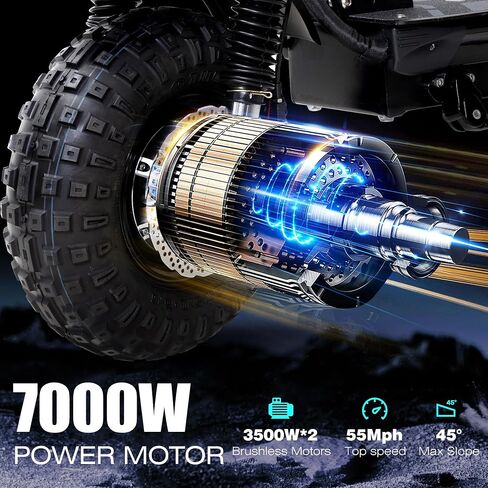 Electric Scooter Adult, 7000W Motor, 60V 33Ah Battery, 55 mph, Max 65 Miles Range, Hydraulic Suspension, Hydraulic Brakes, 13"All Terrain Tires, Adjustable Handlebar Height, Folding EScooter with Seat in Saudi Arabia
