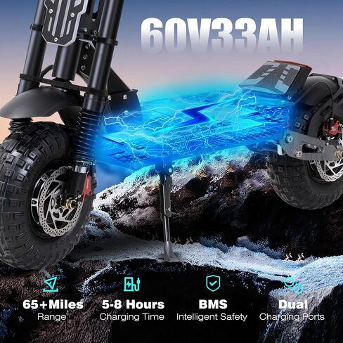 Electric Scooter Adult, 7000W Motor, 60V 33Ah Battery, 55 mph, Max 65 Miles Range, Hydraulic Suspension, Hydraulic Brakes, 13"All Terrain Tires, Adjustable Handlebar Height, Folding EScooter with Seat in Saudi Arabia