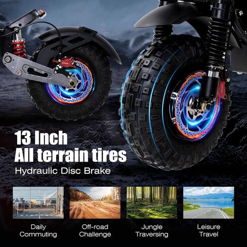 Electric Scooter Adult, 7000W Motor, 60V 33Ah Battery, 55 mph, Max 65 Miles Range, Hydraulic Suspension, Hydraulic Brakes, 13"All Terrain Tires, Adjustable Handlebar Height, Folding EScooter with Seat in Saudi Arabia