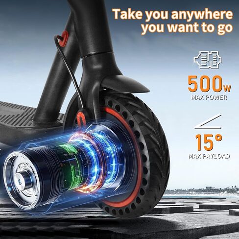 Electric Scooter Adults 16/22 Miles Long Range 21 mph Top Speed Max 500W Motor Brake Pad Lock with Dual Braking and Dual Suspension, App in Saudi Arabia