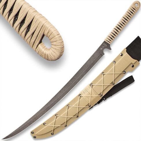 Black Ronin Tan Combat Wakizashi Sword | 17 "420 شفرة من الفولاذ المقاوم للصدأ | الانتهاء من الغسيل الحجري | مقبض فو ، مقبض مصبوب بالحقن | مقبض ملفوف من الحبل | عام 27" in Saudi Arabia