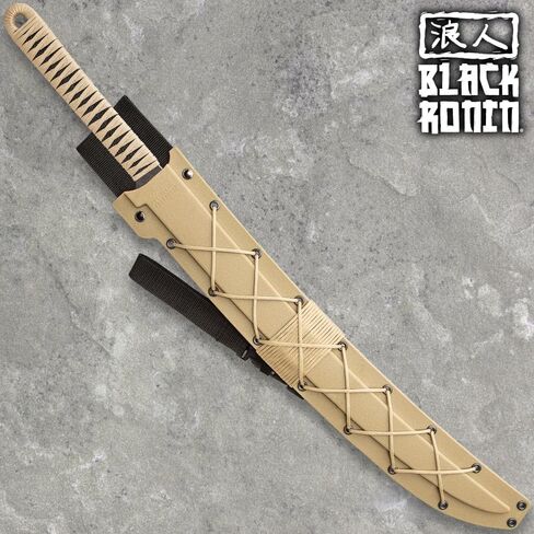 Black Ronin Tan Combat Wakizashi Sword | 17 "420 شفرة من الفولاذ المقاوم للصدأ | الانتهاء من الغسيل الحجري | مقبض فو ، مقبض مصبوب بالحقن | مقبض ملفوف من الحبل | عام 27" in Saudi Arabia