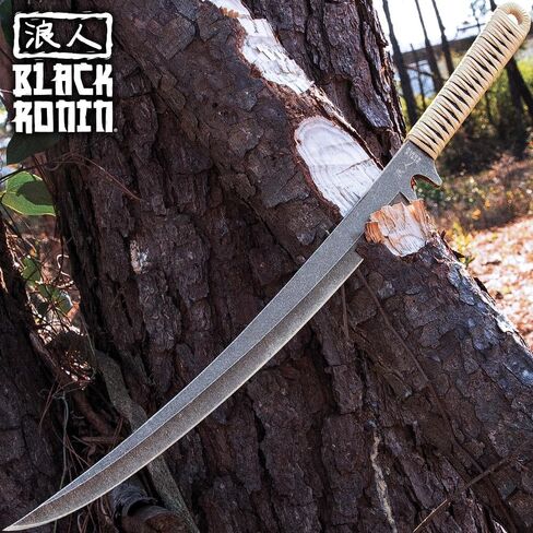 Black Ronin Tan Combat Wakizashi Sword | 17 "420 شفرة من الفولاذ المقاوم للصدأ | الانتهاء من الغسيل الحجري | مقبض فو ، مقبض مصبوب بالحقن | مقبض ملفوف من الحبل | عام 27" in Saudi Arabia
