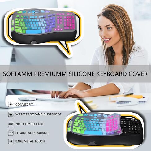 Keyboard Cover for Logitech K350 MK550 MK570 Wireless Wave Keyboard,Colorful Silicone Keyboard Protector Skin for Logitech K350 MK550 MK570 Ergonomic Keyboard Protective Accessories(Utra-Thin) in Saudi Arabia