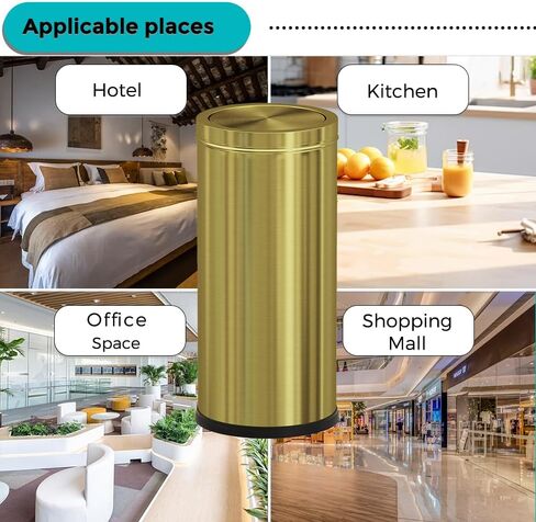 7.92 gallon/30L Kitchen Trash Can with Lid, Tall Slim, Elegant, Gold, Brushed Stainless Steel Garbage Can for Office, Hotel, Kitchen (30Lgold) in Kuwait