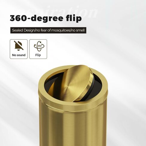 7.92 gallon/30L Kitchen Trash Can with Lid, Tall Slim, Elegant, Gold, Brushed Stainless Steel Garbage Can for Office, Hotel, Kitchen (30Lgold) in Kuwait