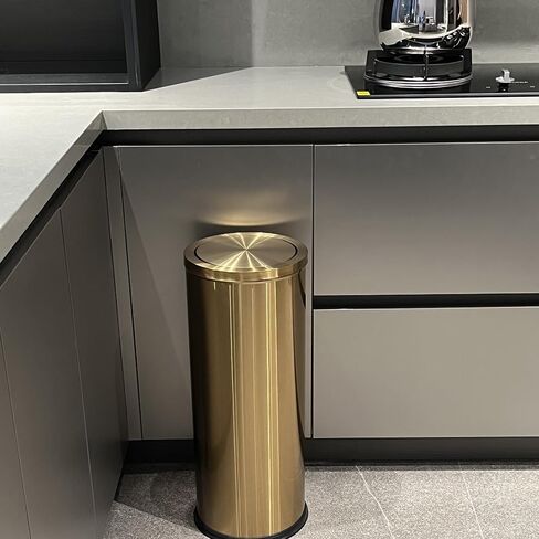 7.92 gallon/30L Kitchen Trash Can with Lid, Tall Slim, Elegant, Gold, Brushed Stainless Steel Garbage Can for Office, Hotel, Kitchen (30Lgold) in Kuwait