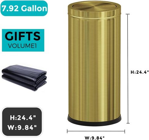 7.92 gallon/30L Kitchen Trash Can with Lid, Tall Slim, Elegant, Gold, Brushed Stainless Steel Garbage Can for Office, Hotel, Kitchen (30Lgold) in Kuwait