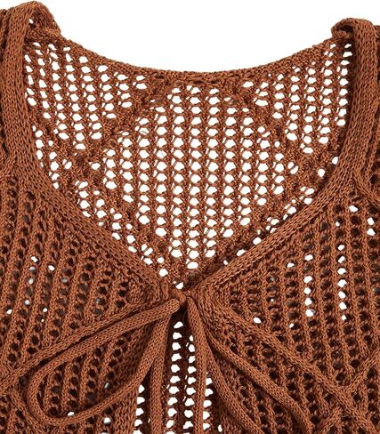 MakeMeChic Women's Crochet Sweater Vest Tie Front Fringe Sleeveless Vintage Crop Knitwear in Saudi Arabia