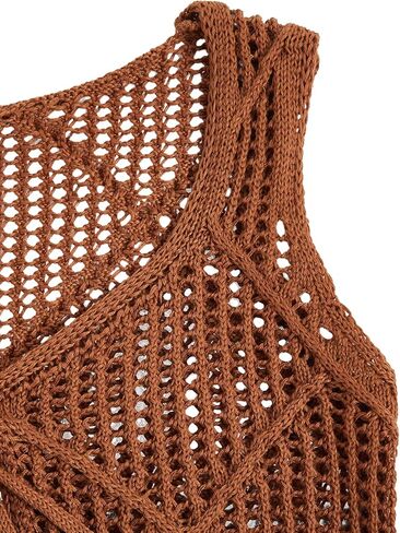 MakeMeChic Women's Crochet Sweater Vest Tie Front Fringe Sleeveless Vintage Crop Knitwear in Saudi Arabia