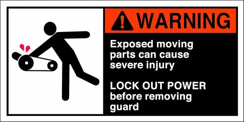 Brady 96155 Self Sticking Polyester Cema Safety Label , Orange/White On Black, 2 1/2" Height x 5" Width, Legend "Exposed Moving Parts Can Cause Severe Injury Lock Out Power Before Removing Guard (W/Picto)" (5 Labels per Package) in Saudi Arabia