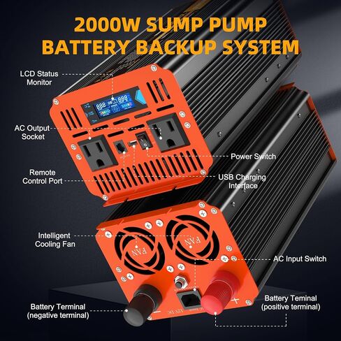 2000W SUMP PUMP BATTERESS ، نظام نسخ احتياطي للبطارية 2500W SUMP لمضخة SUMP لانقطاع الطاقة ، شاشة LCD متعددة الوظائف قابلة للتعديل ، التبديل التلقائي للشبكة والبطارية in Saudi Arabia