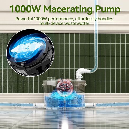 Superflo 750W مضخة Macerator لنظام المرحاض الطابق السفلي 32.8 قدم/10 أمتار الرأس ، 9000 لتر/ساعة تدفق ، مضخة مرفوفة الصرف الصحي مع 4 مداخل للمرحاض ، المطبخ ، الحوض ، دش in Kuwait